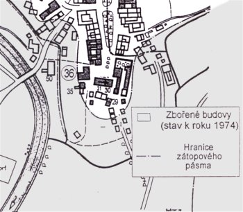 Frymbursk zpravodaj, mapka zboench budov, stav k roku 1974