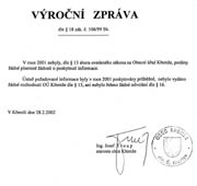 Vron zprva O Keme za rok 2001