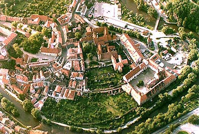 esk Krumlov, pivovarsk zahrada, leteck pohled