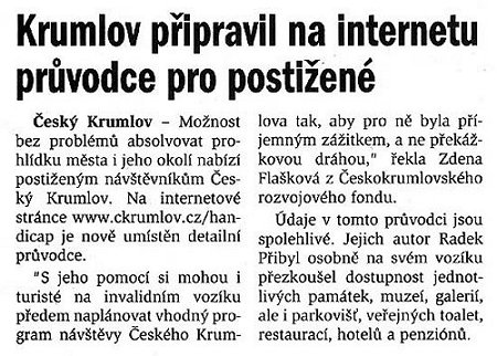 Krumlov pipravil na internetu prvodce pro postien
