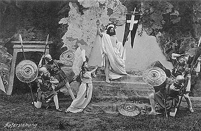 Hořice na Šumavě, pašijové hry roku 1912, scéna zmrtvýchvstání, foto Josef Seidel