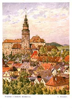Historická pohlednice s obrazem G. Braunera, 1913, sbírkový fond Okresního vlastivědného muzea Český Krumlov