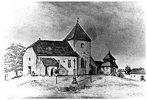 Keme, star kostel z roku 1557, historick foto