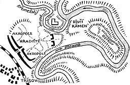 Schematischer Plan von Tsov, der Keltischen Siedlung und Dv Kmen, Illustration