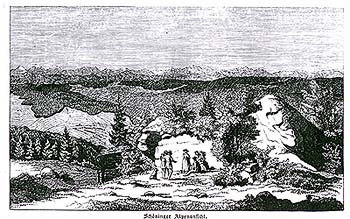Kle, pohled z vrcholu k jihovchodu - Alpsk vyhldka, historick ilustrace, foto: E. Herold